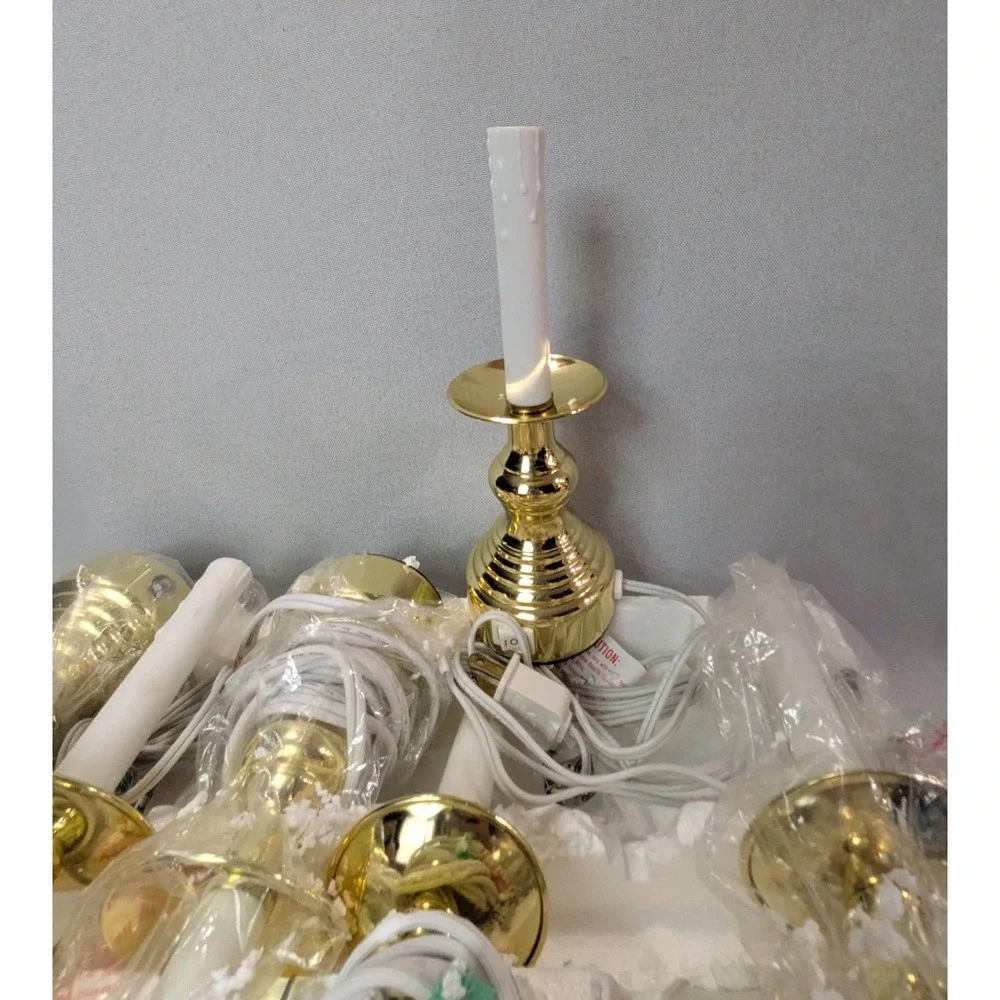 Electric Window Candle Set 6 Pack Gold Like New Brass Tone Holiday